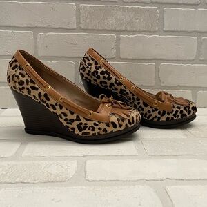 SPERRY TOP SIDER Women’s Cheetah Print Wedge Heel Shoes Size 9.5